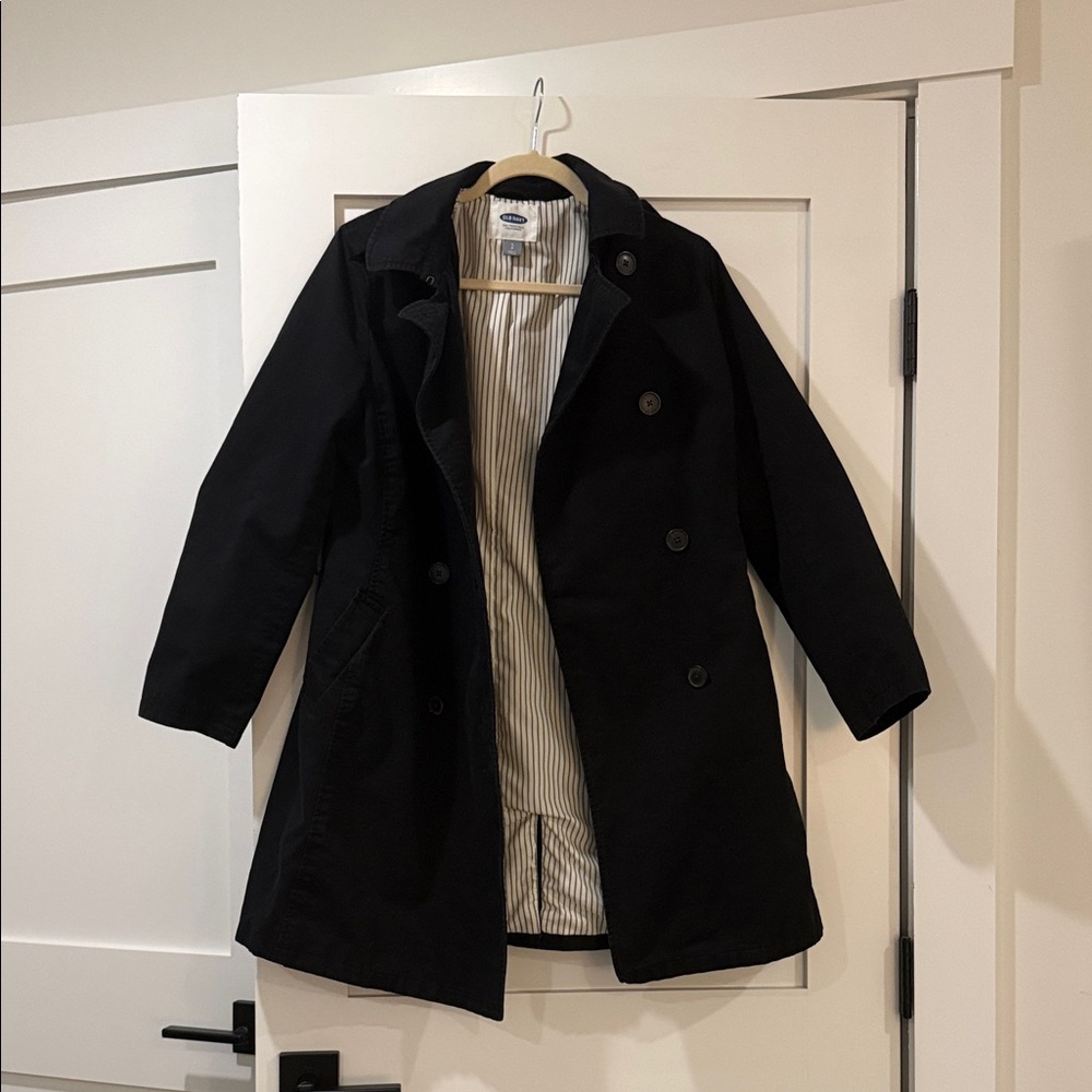 Old Navy Black Double-Breasted Trench Coat